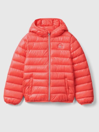 Kids' Benetton Puffer Hood Light Jackets Orange Coral | NZ616684