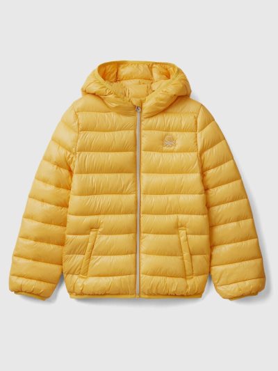 Kids' Benetton Puffer Hood Light Jackets Yellow | NZ971618