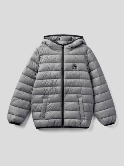 Kids' Benetton Puffer Hood Padded Jackets Dark Grey | NZ636232