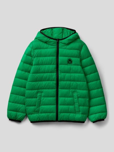 Kids' Benetton Puffer Hood Padded Jackets Green | NZ827654