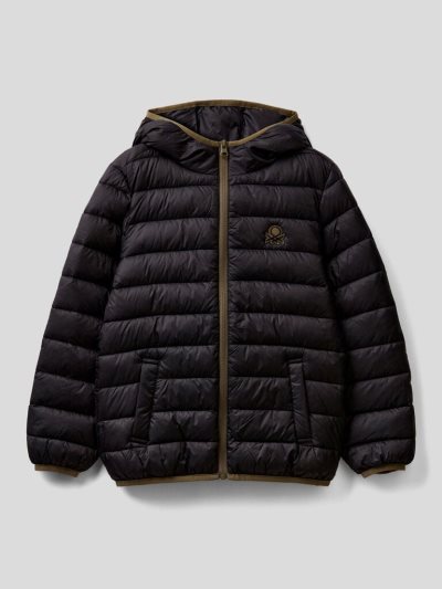 Kids' Benetton Puffer Hood Padded Jackets Black | NZ915144