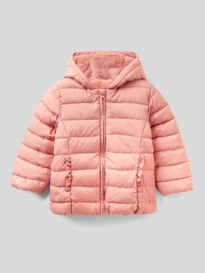 Kids' Benetton Puffer Rouches Padded Jackets Pastel Pink | NZ528814