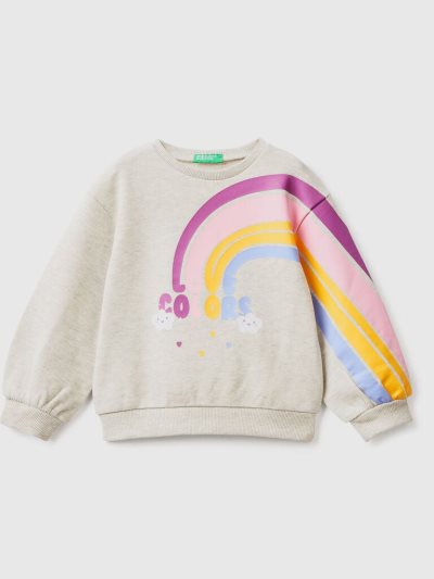 Kids' Benetton Pullover Rainbow Print Sweatshirt Light Grey | NZ167078