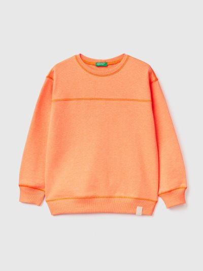 Kids' Benetton Pullover Recycled Fabric Sweatshirt Neon Orange | NZ889863