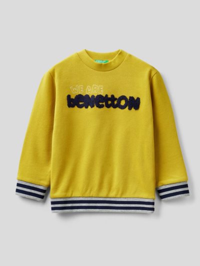 Kids' Benetton Pure Cotton Embroidered Logo Sweatshirt Mustard | NZ131472