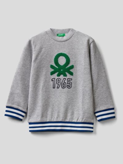 Kids' Benetton Pure Cotton Embroidered Logo Sweatshirt Grey | NZ307922