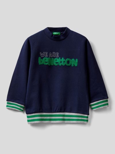 Kids' Benetton Pure Cotton Embroidered Logo Sweatshirt Dark Blue | NZ502229