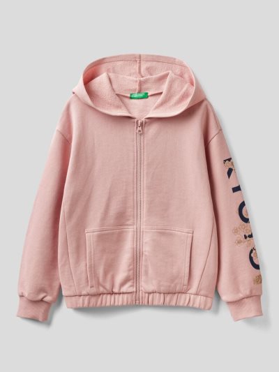 Kids' Benetton Pure Cotton Hooded Hoodie Soft Pink | NZ174206