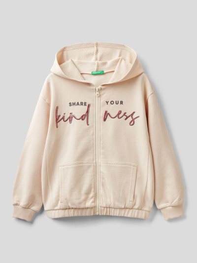 Kids' Benetton Pure Cotton Hooded Hoodie Creamy White | NZ376684