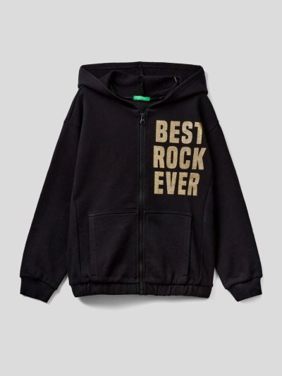 Kids' Benetton Pure Cotton Hooded Hoodie Black | NZ517943