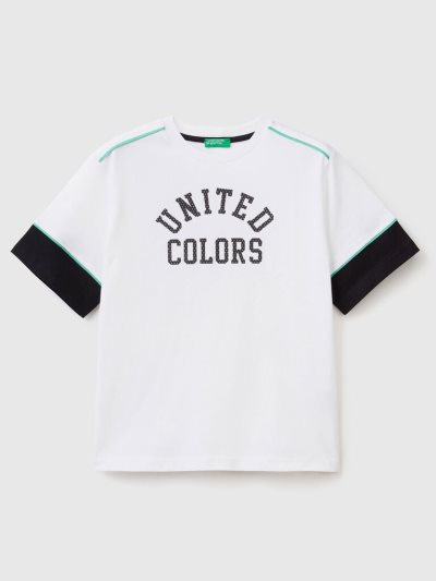 Kids' Benetton Pure Cotton Logo Short Sleeve T-shirts White | NZ087279