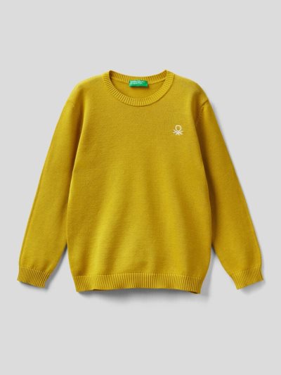 Kids' Benetton Pure Cotton Logo Sweaters Mustard | NZ677671