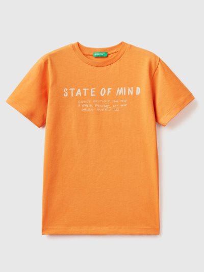 Kids' Benetton Pure Cotton Print Short Sleeve T-shirts Orange | NZ007169