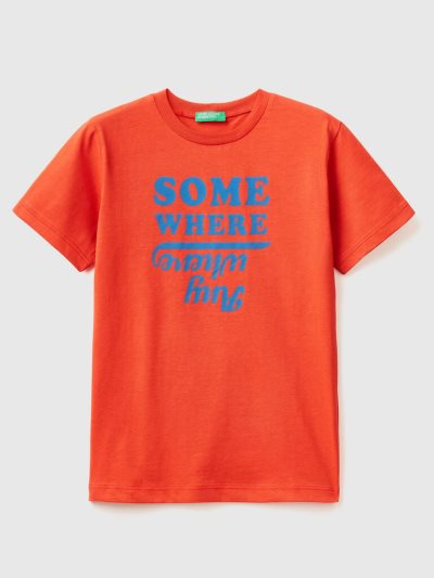 Kids' Benetton Pure Cotton Print Short Sleeve T-shirts Red | NZ073256