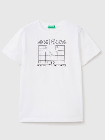 Kids' Benetton Pure Cotton Print Short Sleeve T-shirts White | NZ470674