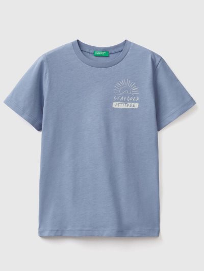 Kids' Benetton Pure Cotton Print Short Sleeve T-shirts Air Force Blue | NZ753873
