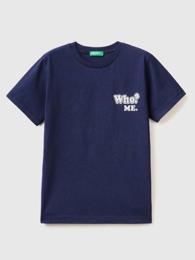 Kids' Benetton Pure Cotton Print Short Sleeve T-shirts Dark Blue | NZ845664