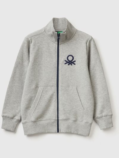 Kids' Benetton Pure Cotton Zip Sweatshirt Light Grey | NZ373067