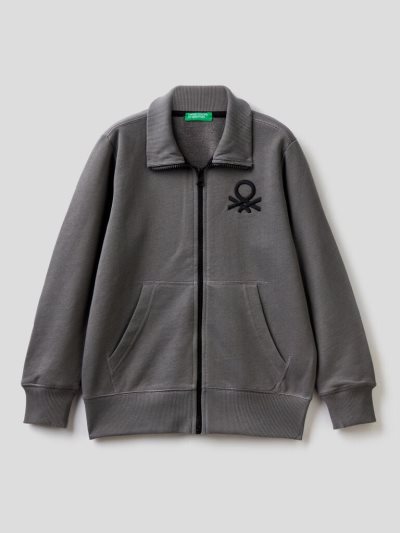 Kids' Benetton Pure Cotton Zip Sweatshirt Dark Grey | NZ676999
