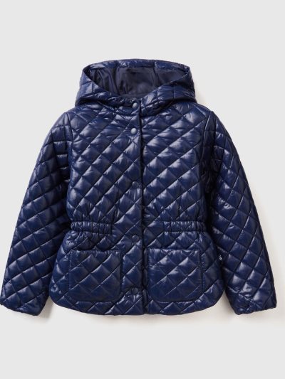 Kids' Benetton Quilted Hood Light Jackets Dark Blue | NZ184890