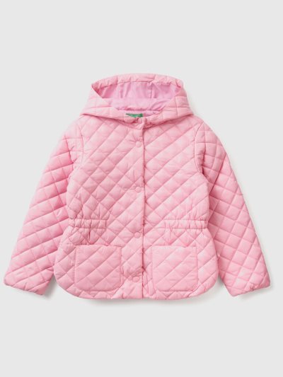 Kids' Benetton Quilted Hood Light Jackets Pink | NZ943465