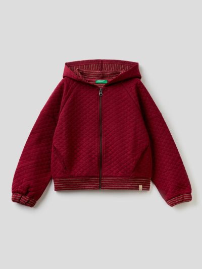 Kids' Benetton Quilted Lurex Hoodie Burgundy | NZ601196