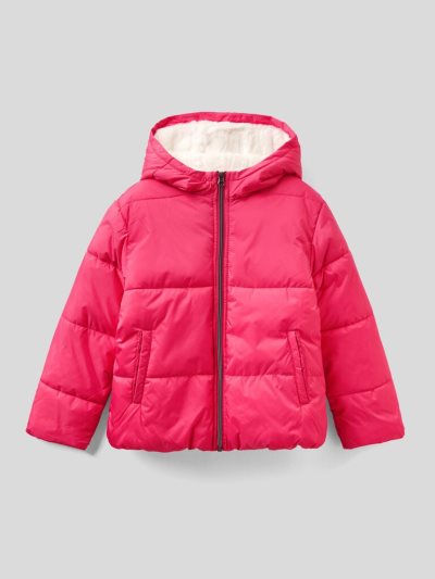 Kids' Benetton Rain Defender Hood Padded Jackets Fuchsia | NZ202695