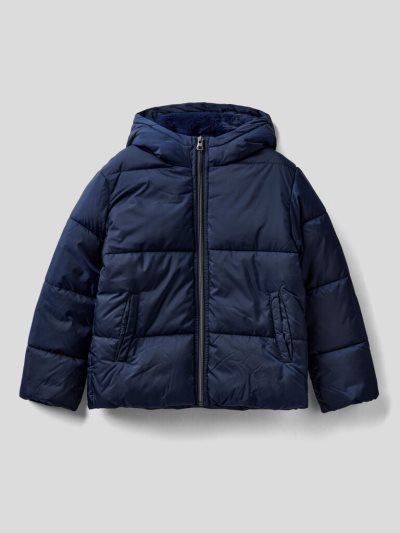 Kids' Benetton Rain Defender Hood Padded Jackets Dark Blue | NZ291894