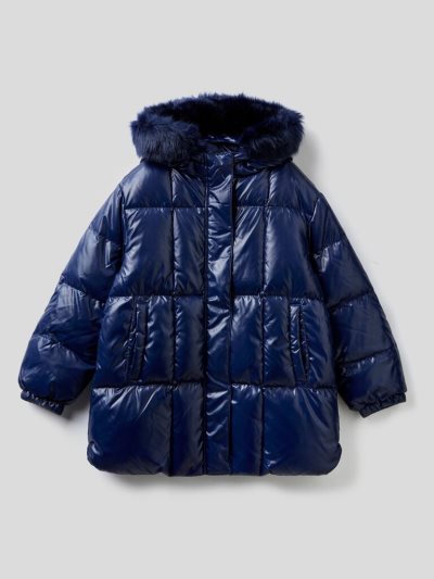 Kids' Benetton Rain Defender Padded Hood Puffer Jackets Dark Blue | NZ534378