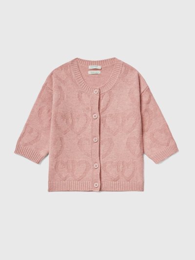 Kids' Benetton Recycled Cotton Blend Cardigan Soft Pink | NZ351988