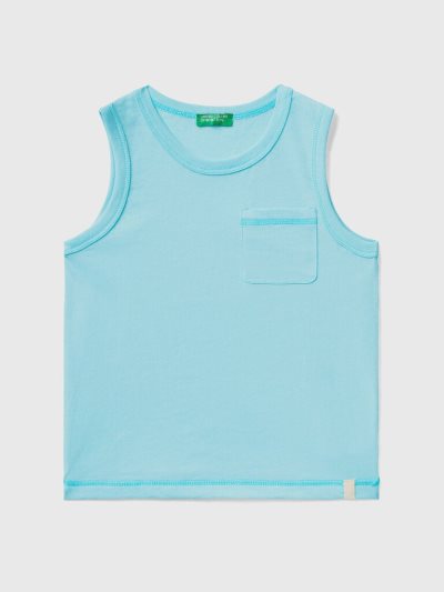 Kids' Benetton Recycled Fabric Pocket Tanks Neon Sky Blue | NZ622738