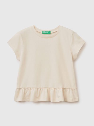 Kids' Benetton Recycled Fabric Ruffles Short Sleeve T-shirts Creamy White | NZ686285