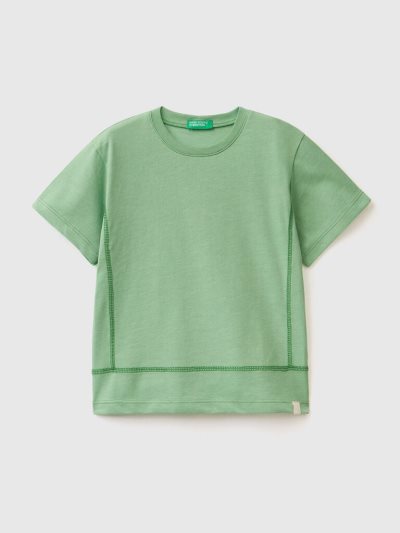 Kids' Benetton Recycled Fabric Short Sleeve T-shirts Light Green | NZ153212
