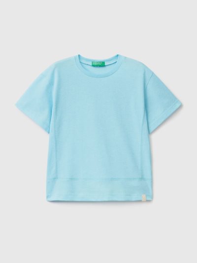 Kids' Benetton Recycled Fabric Short Sleeve T-shirts Neon Sky Blue | NZ248855