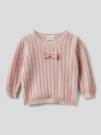 Kids' Benetton Recycled Wool Blend Bow Sweaters Soft Pink | NZ135969