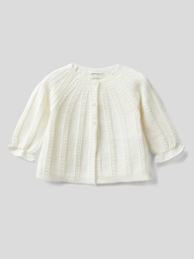 Kids' Benetton Recycled Wool Blend Cardigan Creamy White | NZ797990