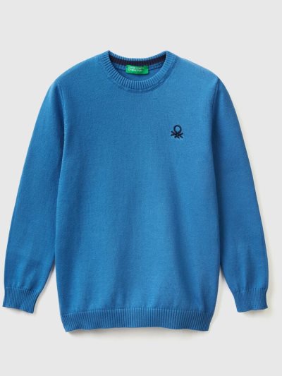 Kids' Benetton Regular Fit 100% Cotton Sweaters Bright Blue | NZ056462