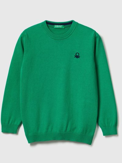 Kids' Benetton Regular Fit 100% Cotton Sweaters Green | NZ127699