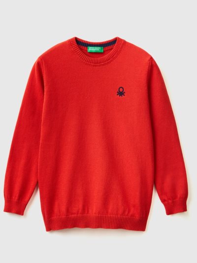 Kids' Benetton Regular Fit 100% Cotton Sweaters Red | NZ549316