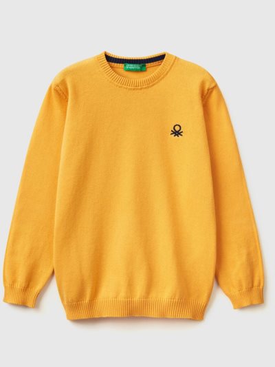 Kids' Benetton Regular Fit 100% Cotton Sweaters Yellow | NZ756804