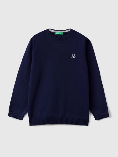 Kids' Benetton Regular Fit 100% Cotton Sweaters Dark Blue | NZ853078
