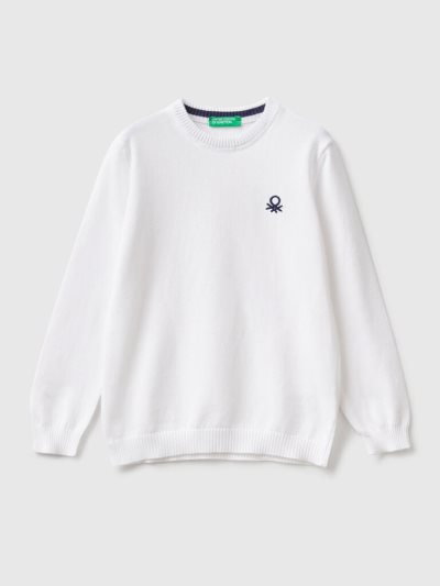 Kids' Benetton Regular Fit 100% Cotton Sweaters White | NZ996028