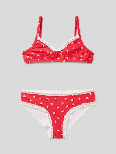 Kids' Benetton Reindeer Print Underwear And Top Matching Sets Red | NZ514992