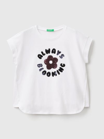 Kids' Benetton Reversible Sequins Short Sleeve T-shirts White | NZ032558