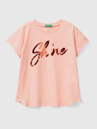 Kids' Benetton Reversible Sequins Short Sleeve T-shirts Soft Pink | NZ076635