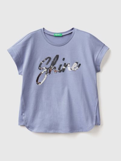 Kids' Benetton Reversible Sequins Short Sleeve T-shirts Air Force Blue | NZ104223