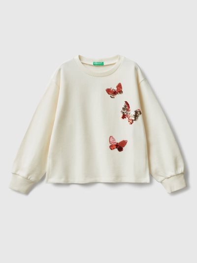 Kids' Benetton Reversible Sequins Sweatshirt Creamy White | NZ088030
