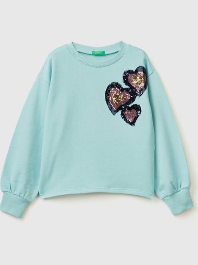 Kids' Benetton Reversible Sequins Sweatshirt Aqua | NZ492493