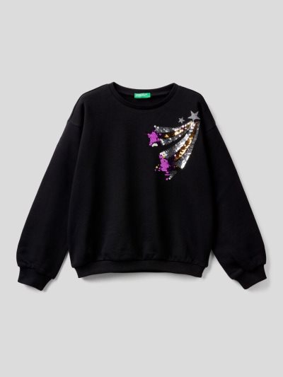 Kids' Benetton Reversible Sequins Sweatshirt Black | NZ986178