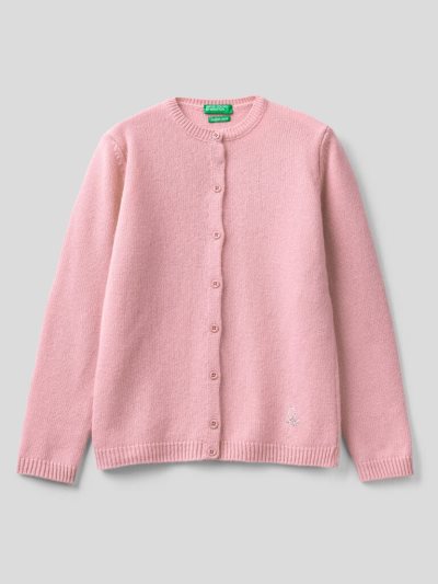 Kids' Benetton Rhinestone Logo Crew Neck Cardigan Soft Pink | NZ033282